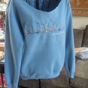 Blue Women's Sweatshirt with Embroidered Portland, Maine design